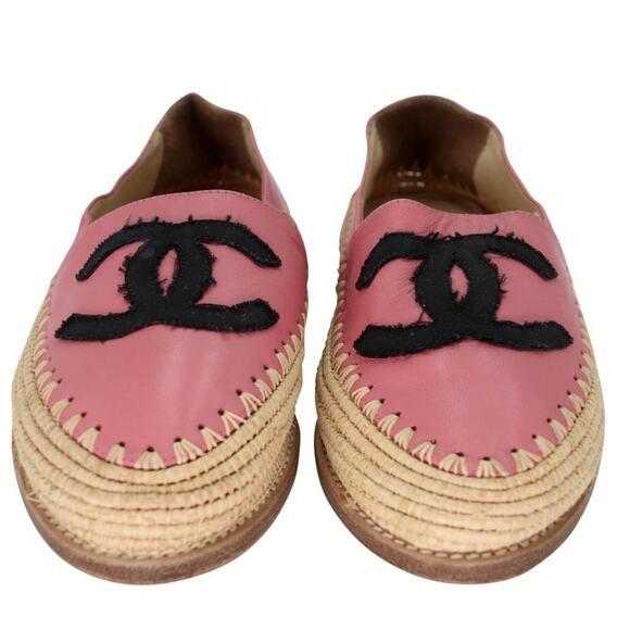 Chanel Espadrille 37 Lambskin Leather Woven Raffia Flats CC-S0207P-C014 - Picture 3 of 11